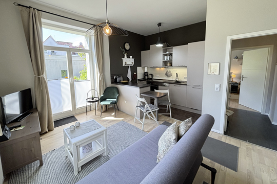 Ansicht des Wohnzimmers der Ferienwohnung Truding in der Altstadt Stralsund